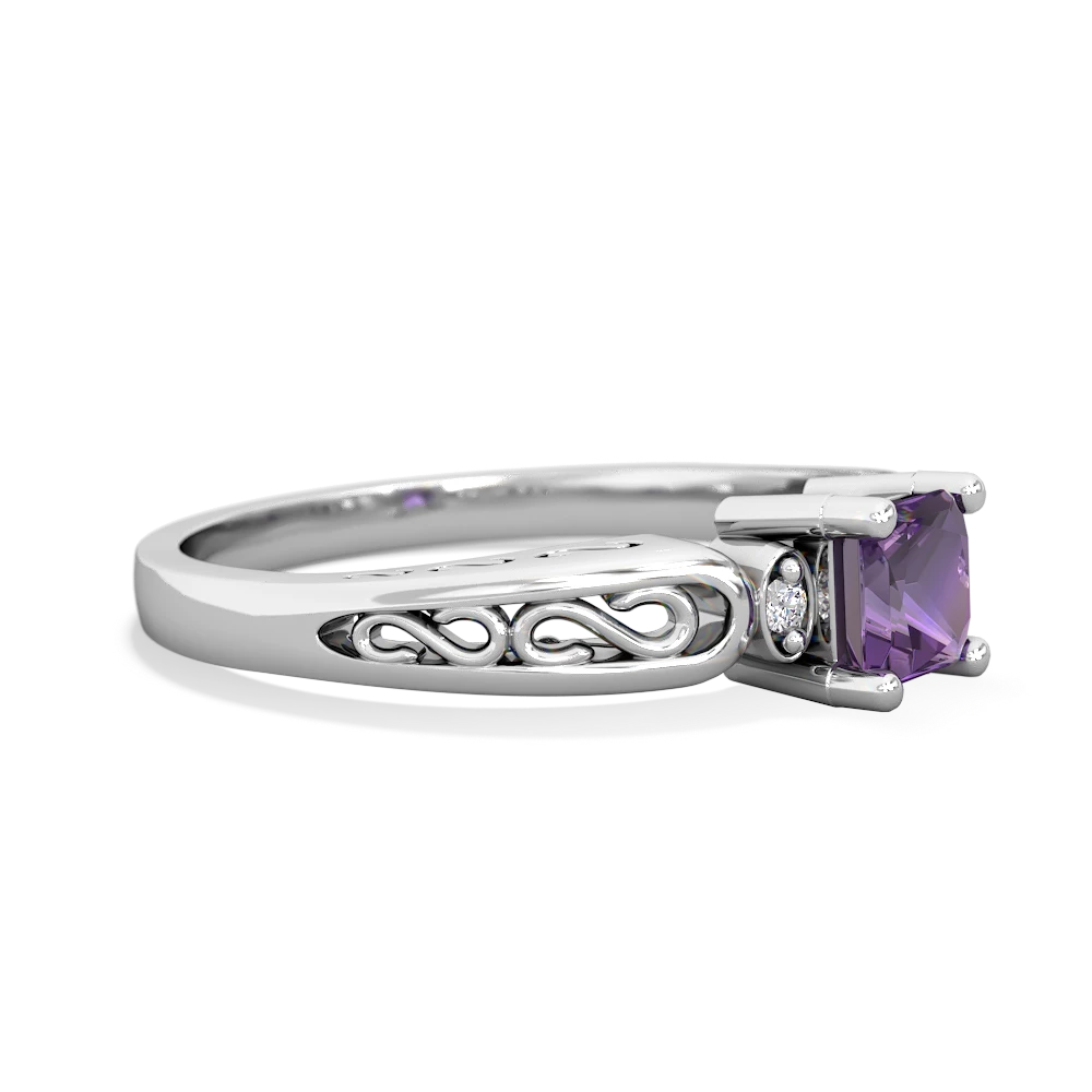 Amethyst Filligree Scroll Square 14K White Gold ring R2430