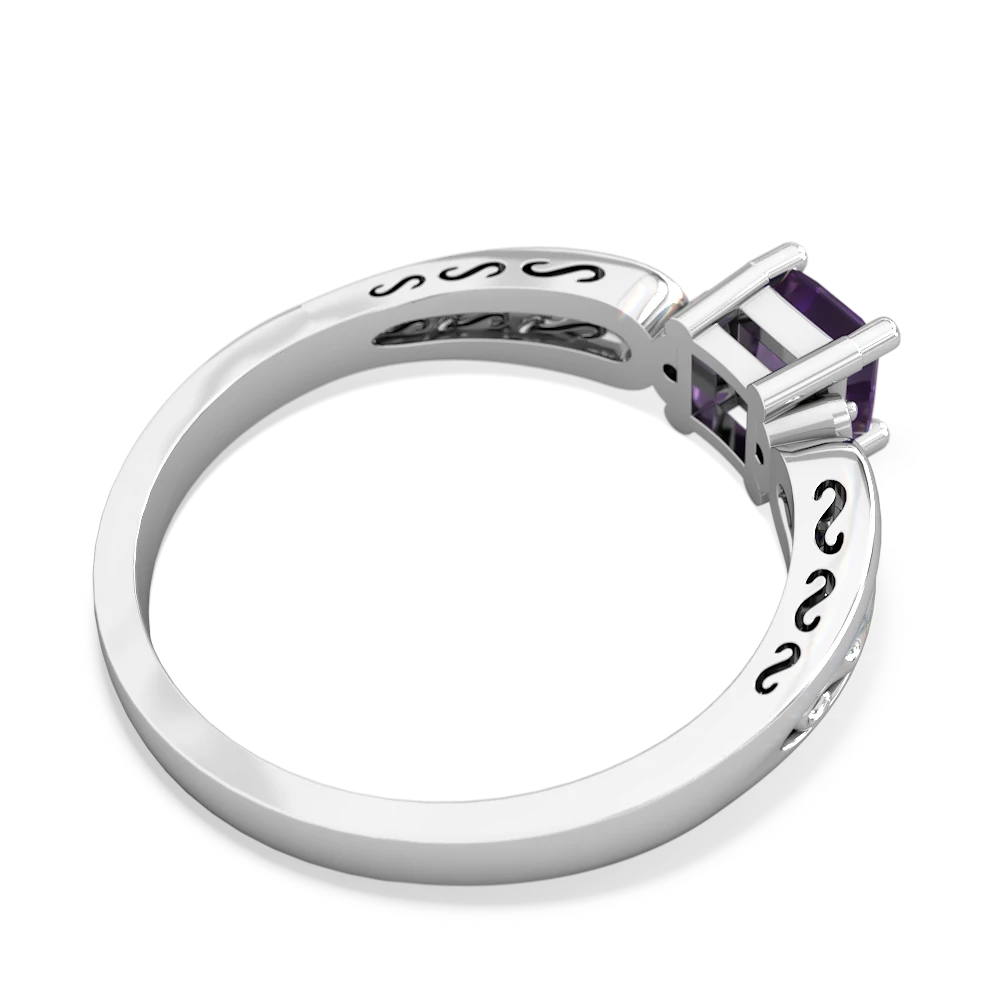 Amethyst Filligree Scroll Square 14K White Gold ring R2430