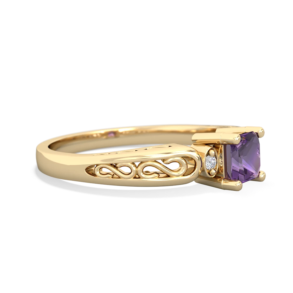 Amethyst Filligree Scroll Square 14K Yellow Gold ring R2430