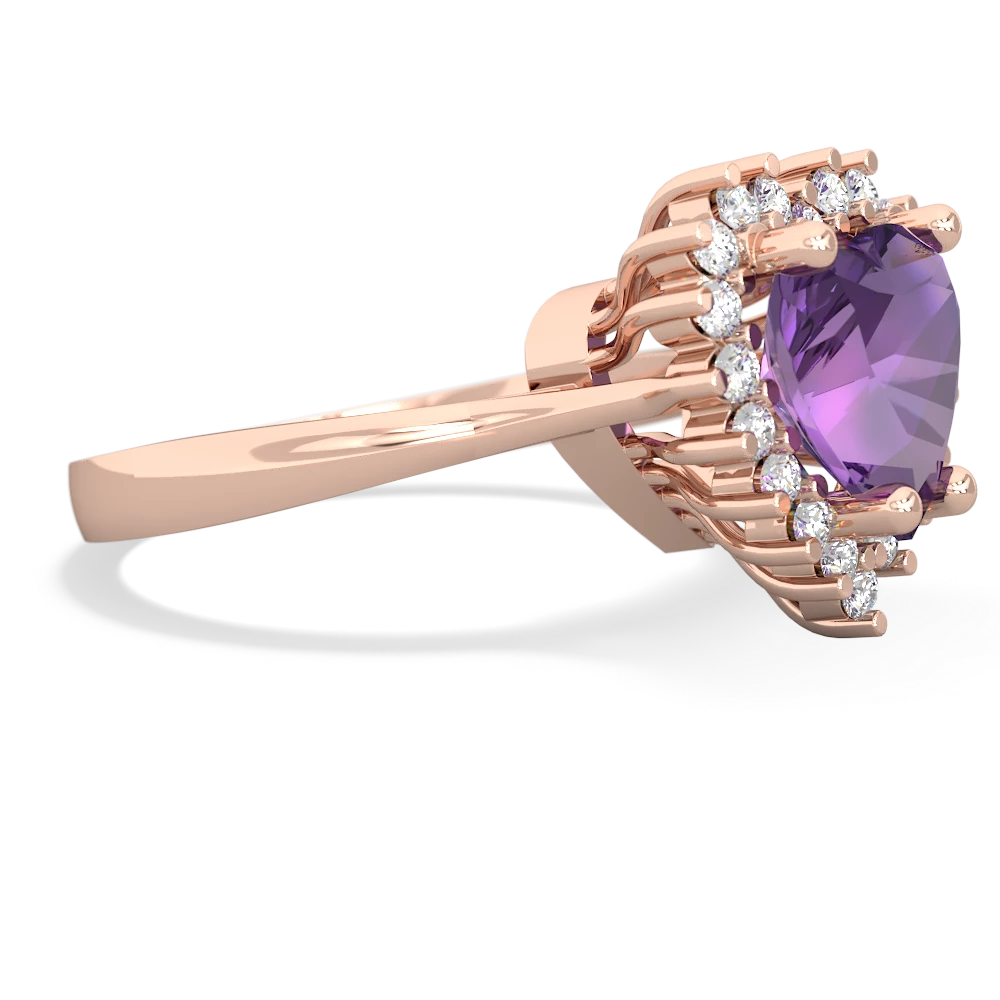 Amethyst Sparkling Halo Heart 14K Rose Gold ring R0391