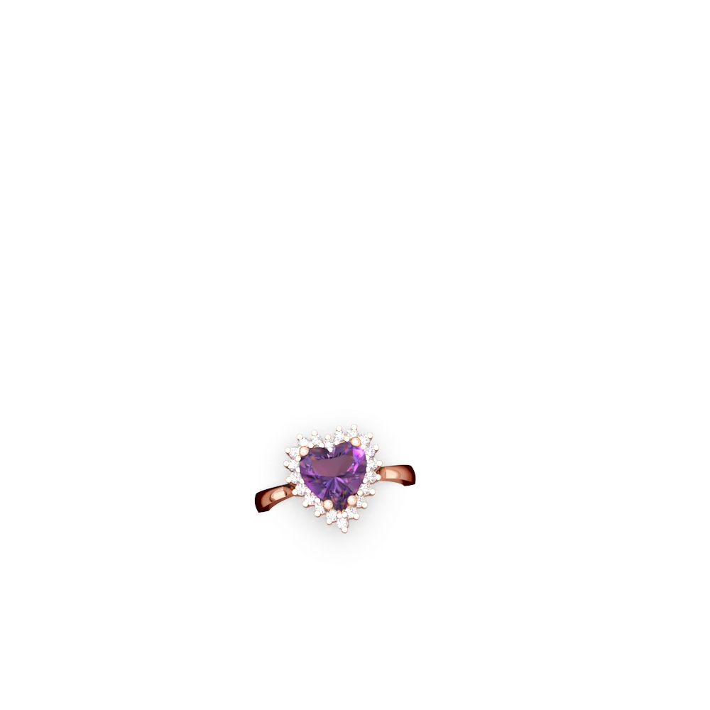 Amethyst Sparkling Halo Heart 14K Rose Gold ring R0391