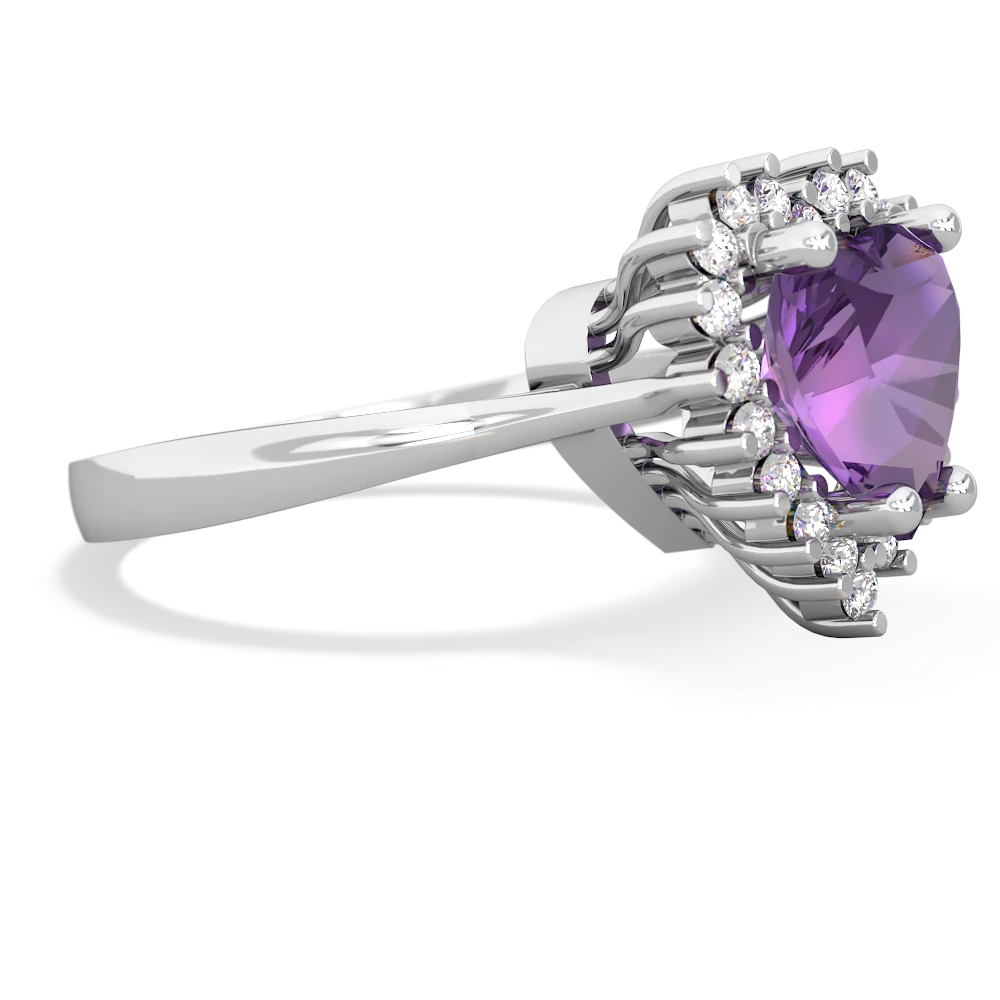 Amethyst Sparkling Halo Heart 14K White Gold ring R0391