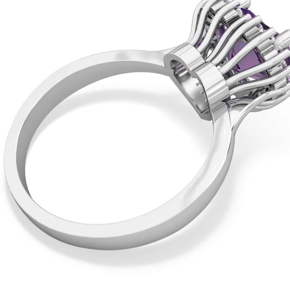 Amethyst Sparkling Halo Heart 14K White Gold ring R0391