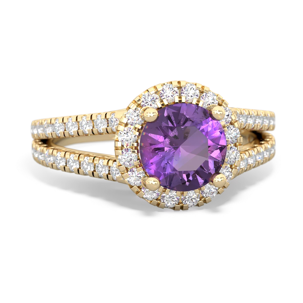 Amethyst Pave Halo 14K Yellow Gold ring R5490 - front view