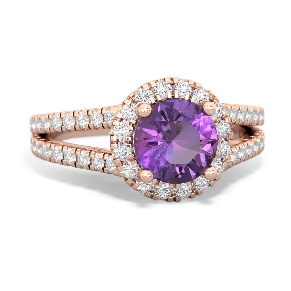 Amethyst Pave Halo 14K Rose Gold ring R5490