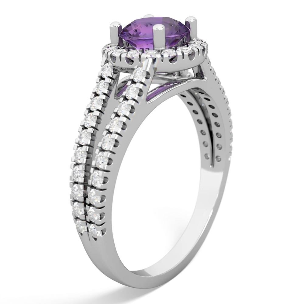 Amethyst Pave Halo 14K White Gold ring R5490