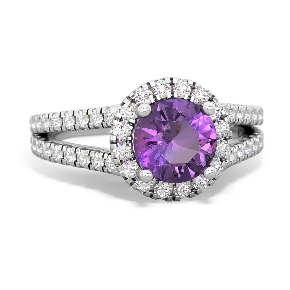 Amethyst Pave Halo 14K White Gold ring R5490