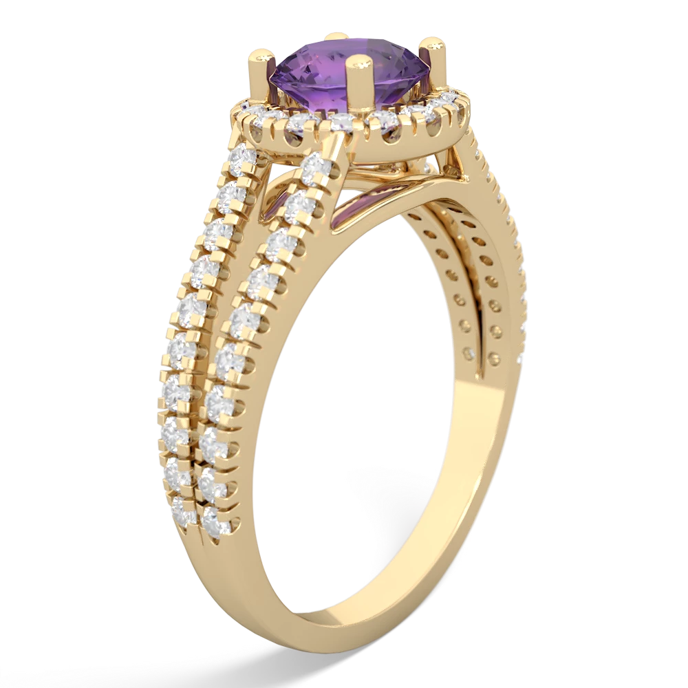 Amethyst Pave Halo 14K Yellow Gold ring R5490