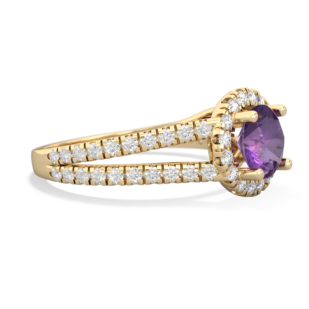 Amethyst Pave Halo 14K Yellow Gold ring R5490
