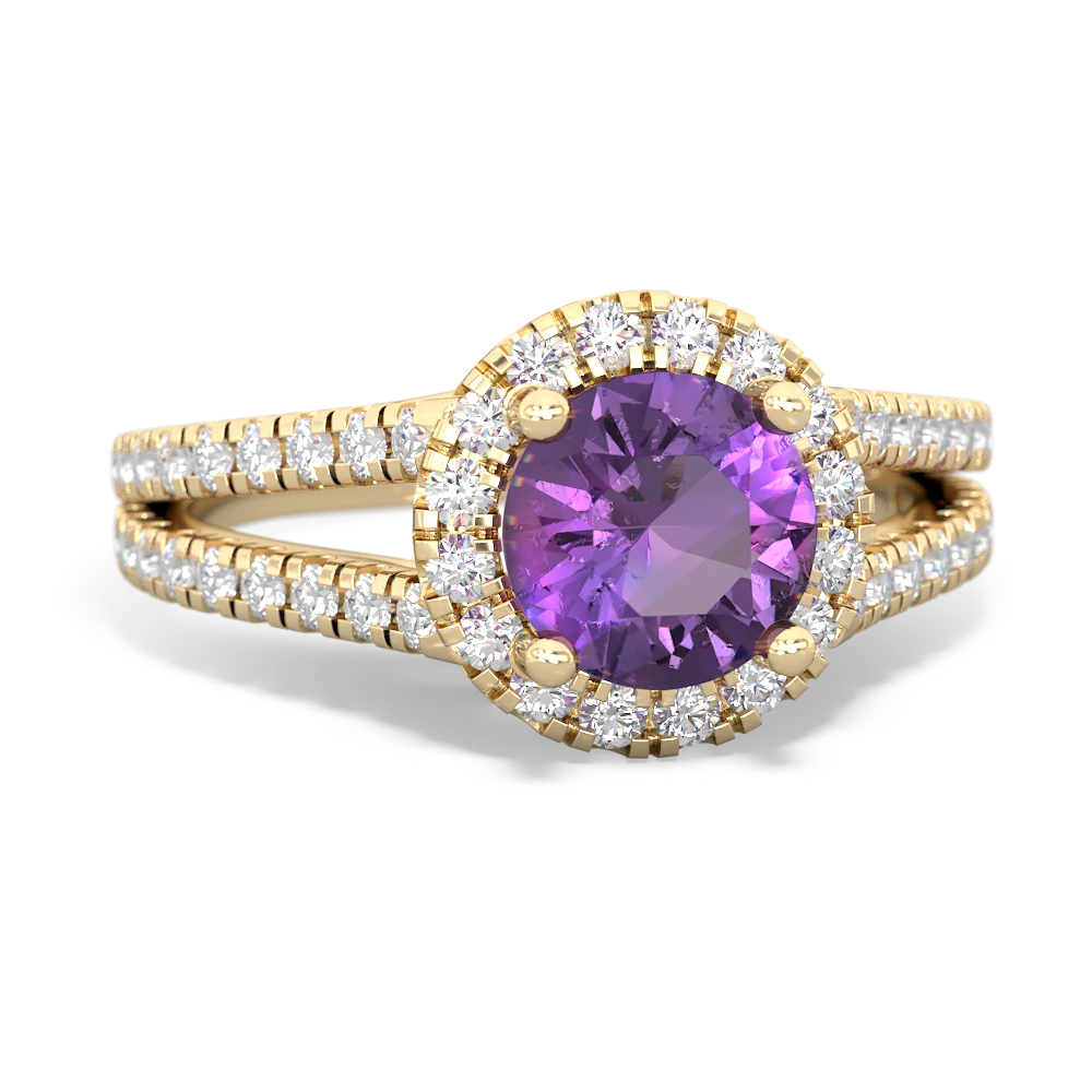 Amethyst Pave Halo 14K Yellow Gold ring R5490