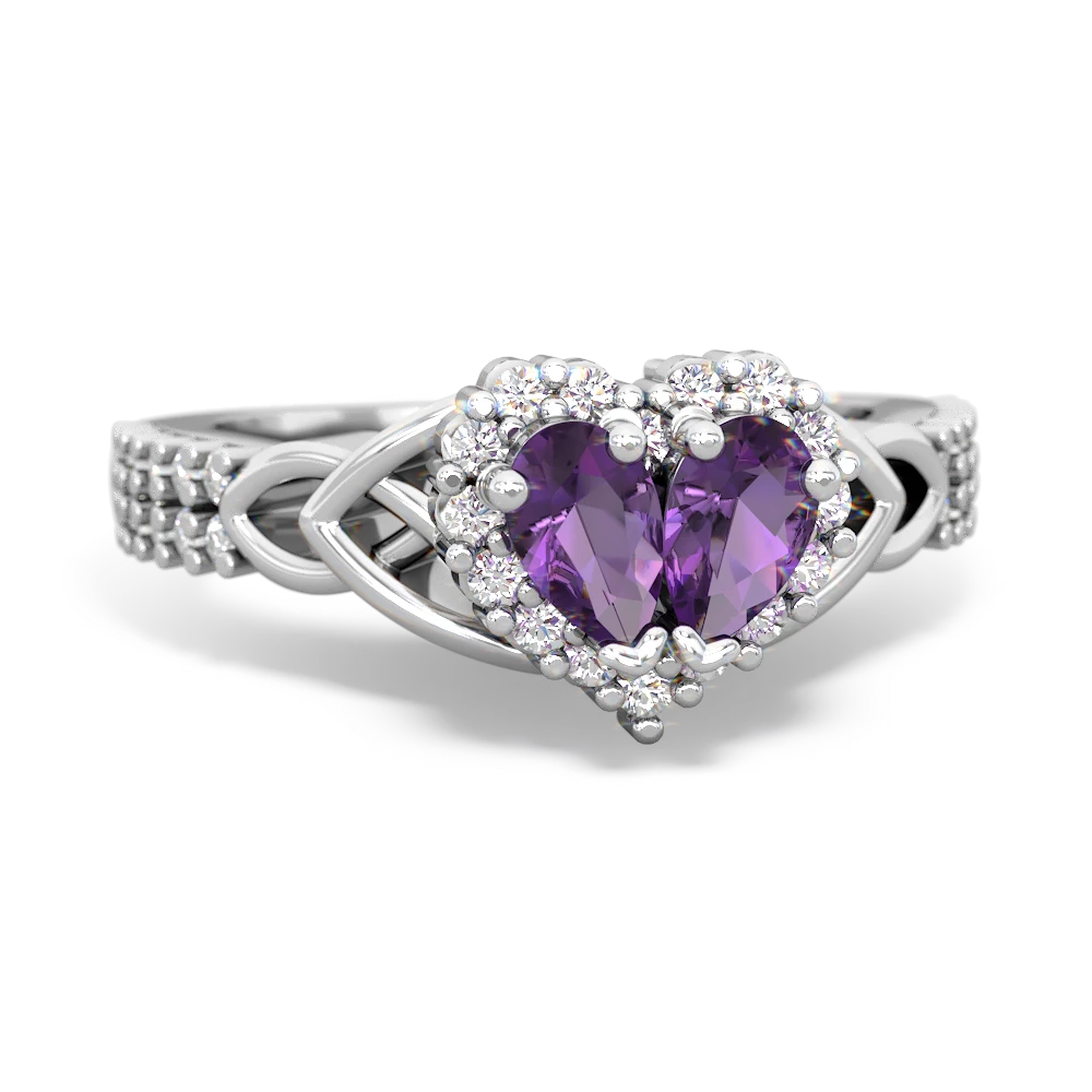 Amethyst Celtic Knot Two Hearts As One 14K White Gold ring R2644HRT