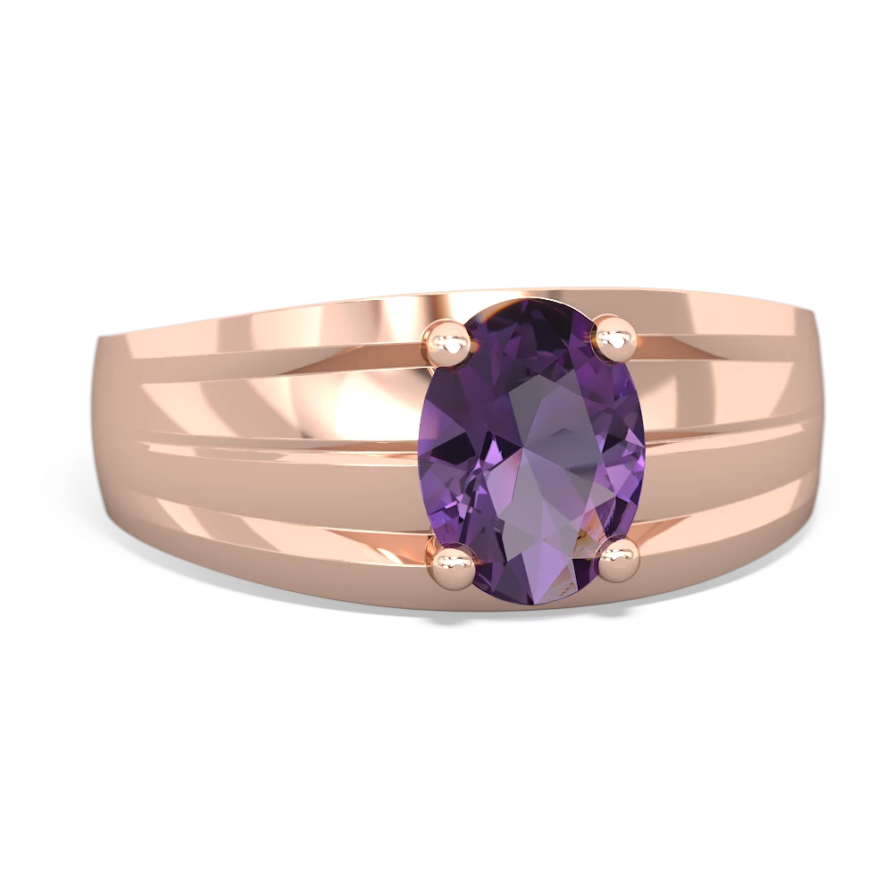 Amethyst Men's Two Lane 14K Rose Gold ring R0363