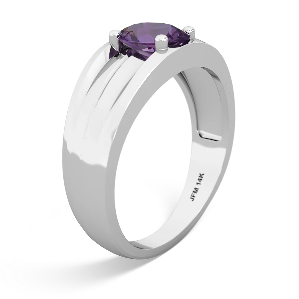 Amethyst Men's Two Lane 14K White Gold ring R0363