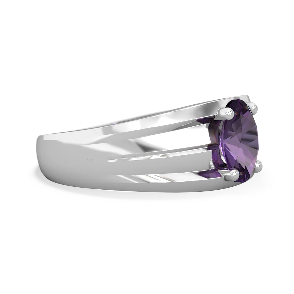 Amethyst Men's Two Lane 14K White Gold ring R0363