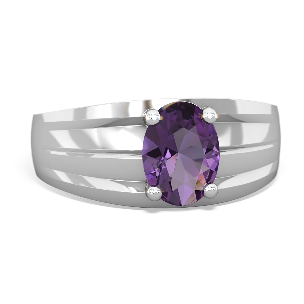 Amethyst Men's Two Lane 14K White Gold ring R0363