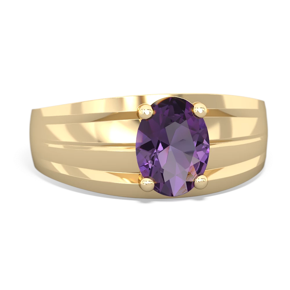 Amethyst Men's Two Lane 14K Yellow Gold ring R0363