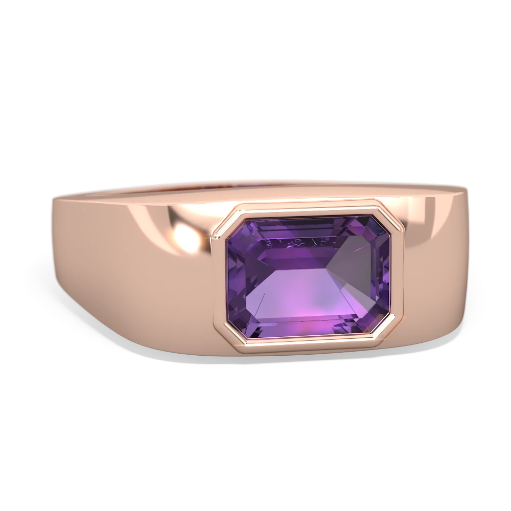 Amethyst Men's Emerald-Cut Bezel 14K Rose Gold ring R0410