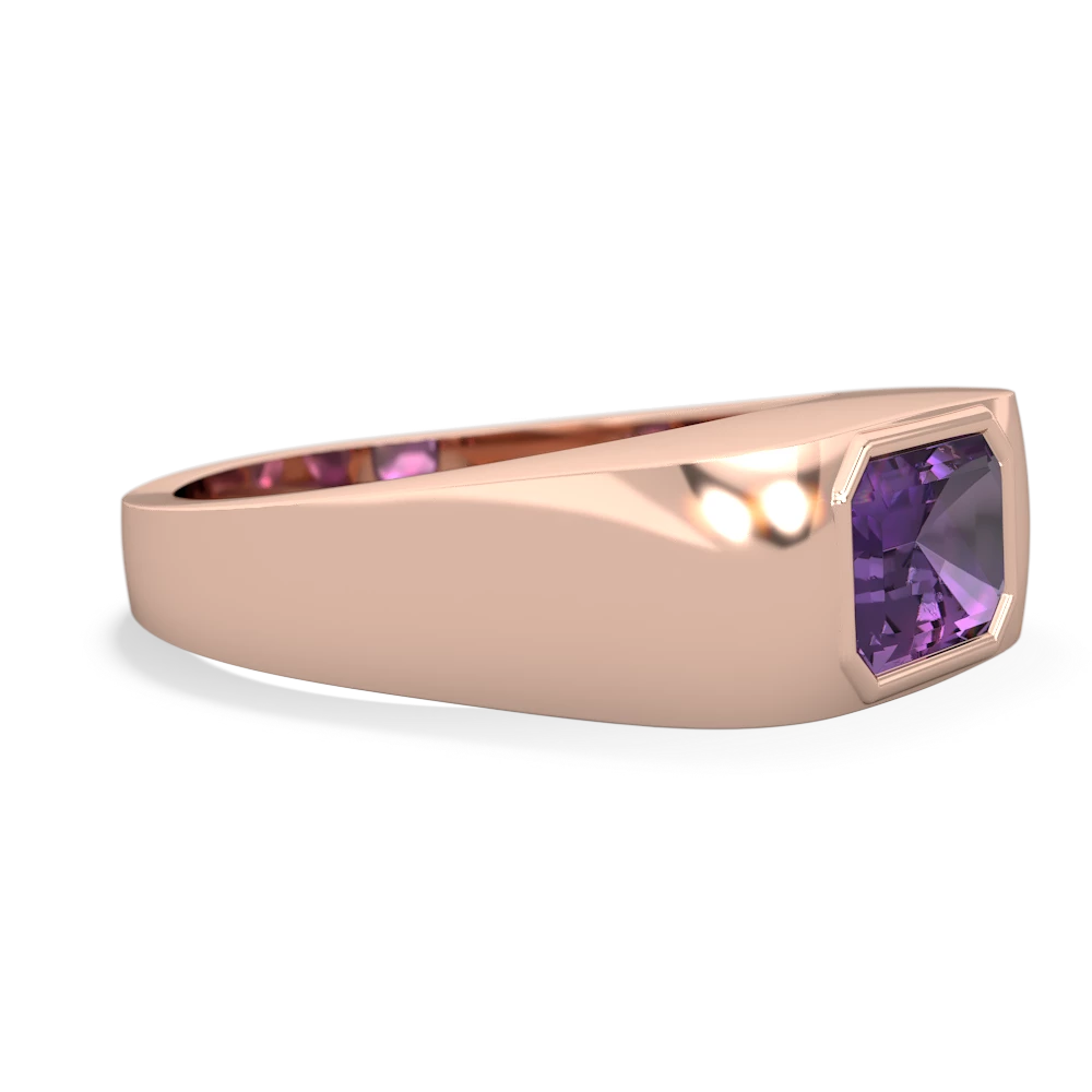 Amethyst Men's Emerald-Cut Bezel 14K Rose Gold ring R0410