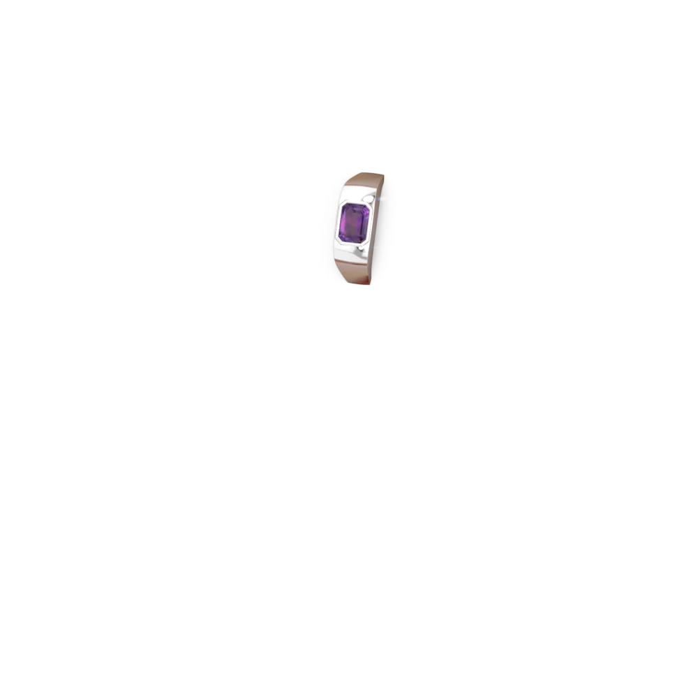 Amethyst Men's Emerald-Cut Bezel 14K White Gold ring R0410