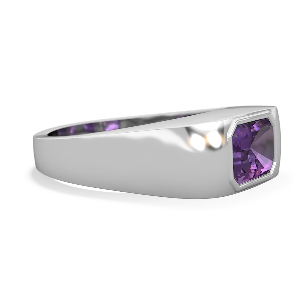 Amethyst Men's Emerald-Cut Bezel 14K White Gold ring R0410