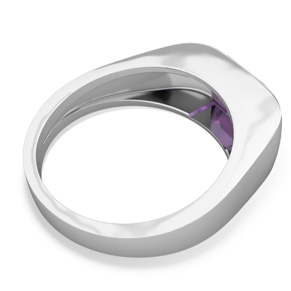 Amethyst Men's Emerald-Cut Bezel 14K White Gold ring R0410