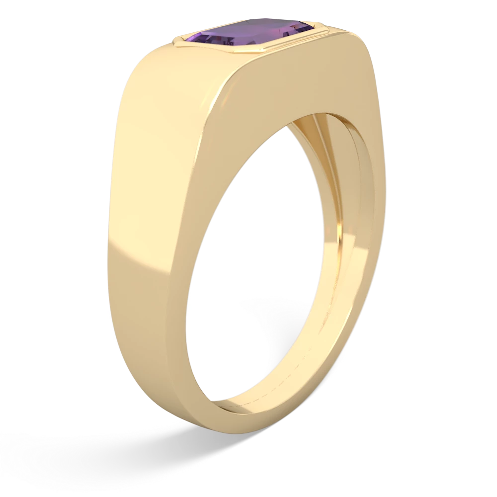 Amethyst Men's Emerald-Cut Bezel 14K Yellow Gold ring R0410