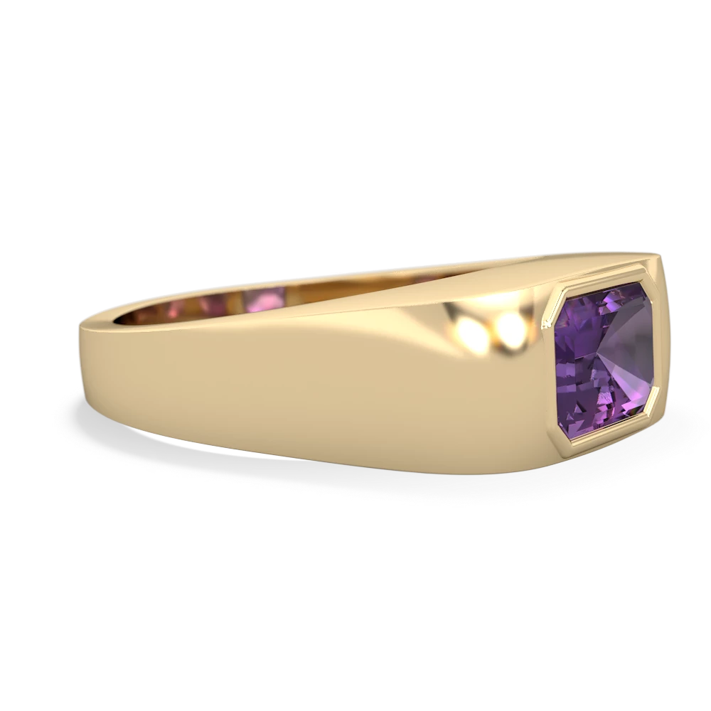 Amethyst Men's Emerald-Cut Bezel 14K Yellow Gold ring R0410