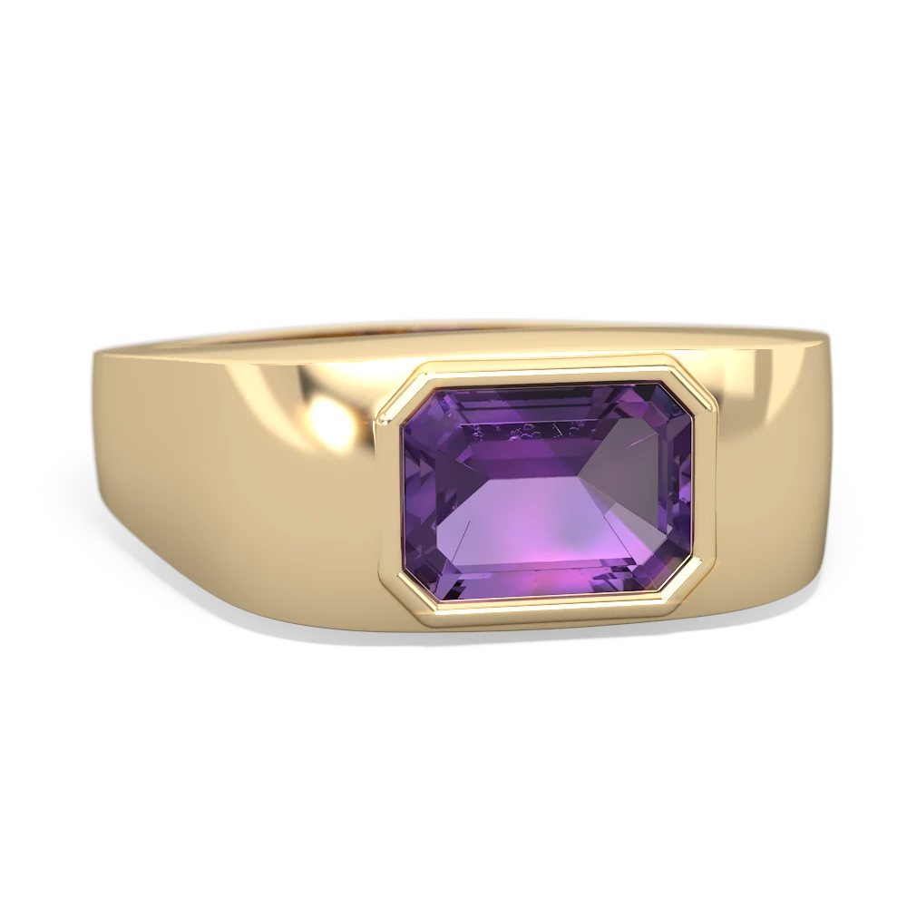 Amethyst Men's Emerald-Cut Bezel 14K Yellow Gold ring R0410