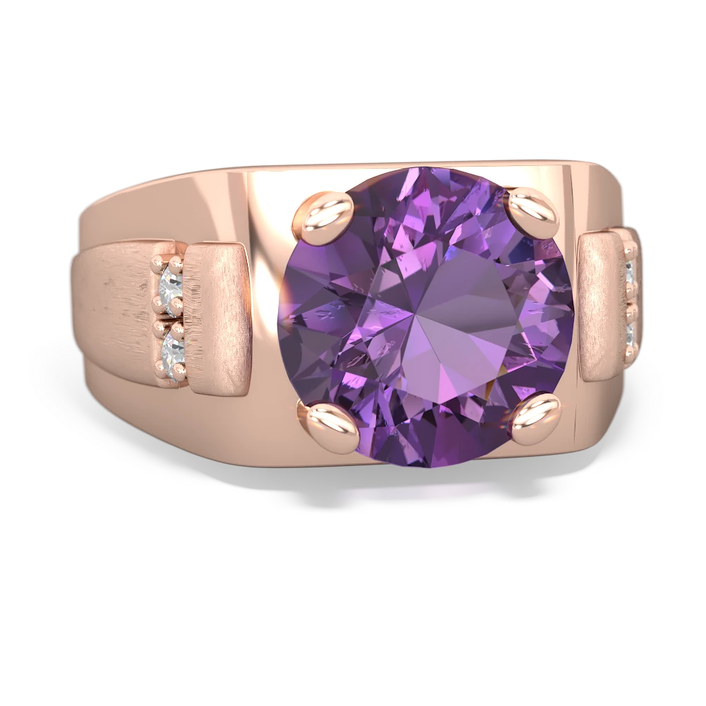 Amethyst Men's 9Mm Round 14K Rose Gold ring R1822