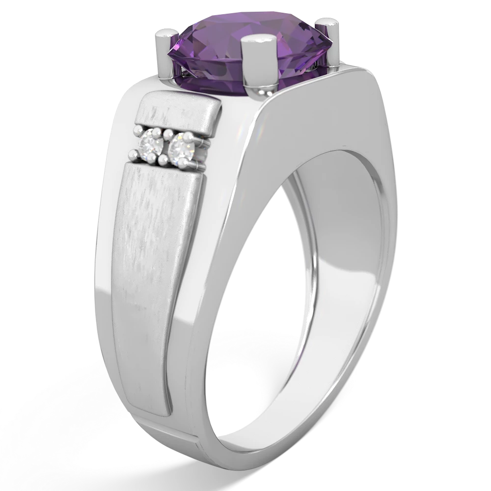 Amethyst Men's 9Mm Round 14K White Gold ring R1822