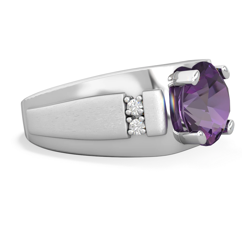 Amethyst Men's 9Mm Round 14K White Gold ring R1822