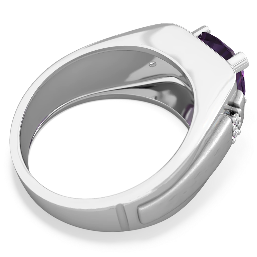 Amethyst Men's 9Mm Round 14K White Gold ring R1822