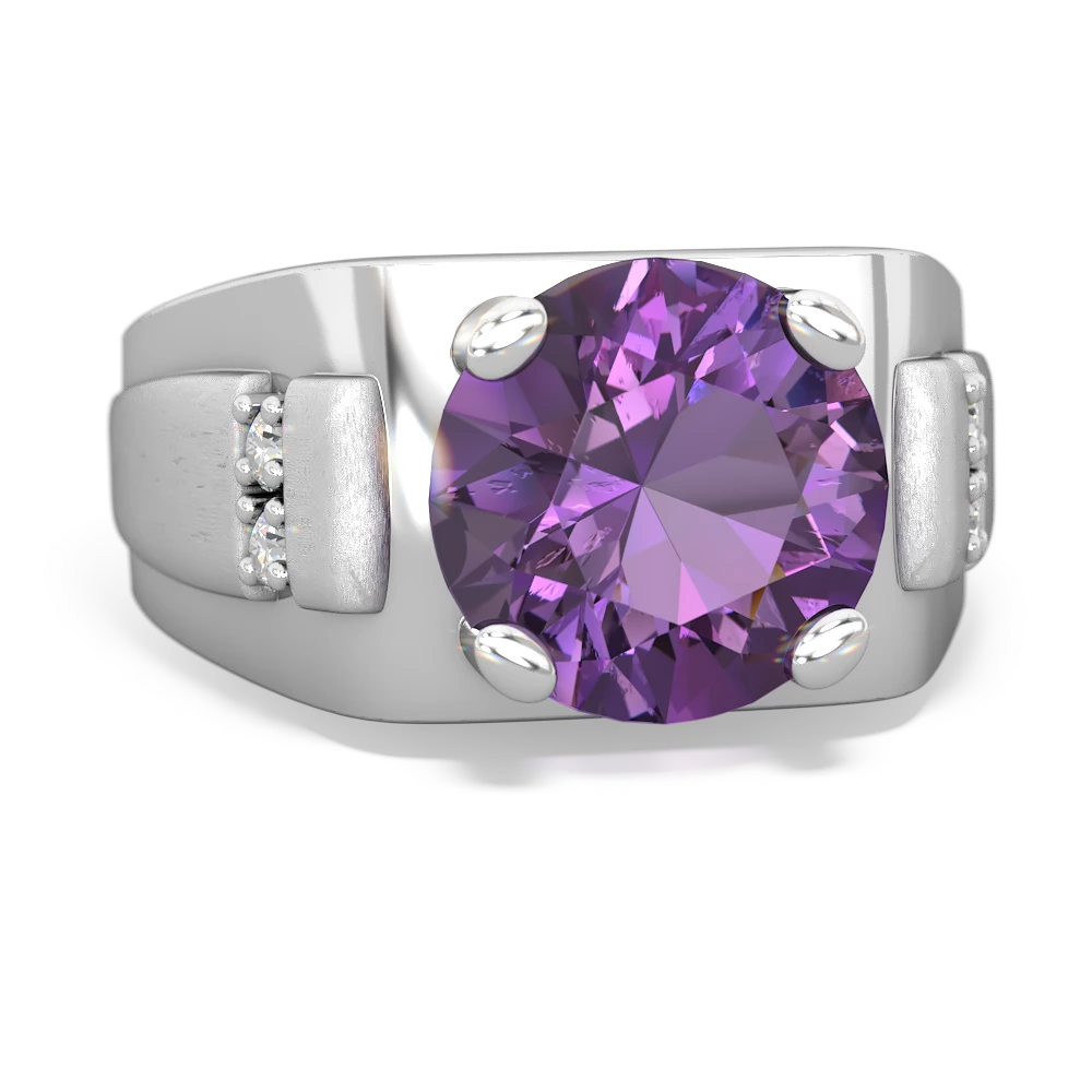 Amethyst Men's 9Mm Round 14K White Gold ring R1822