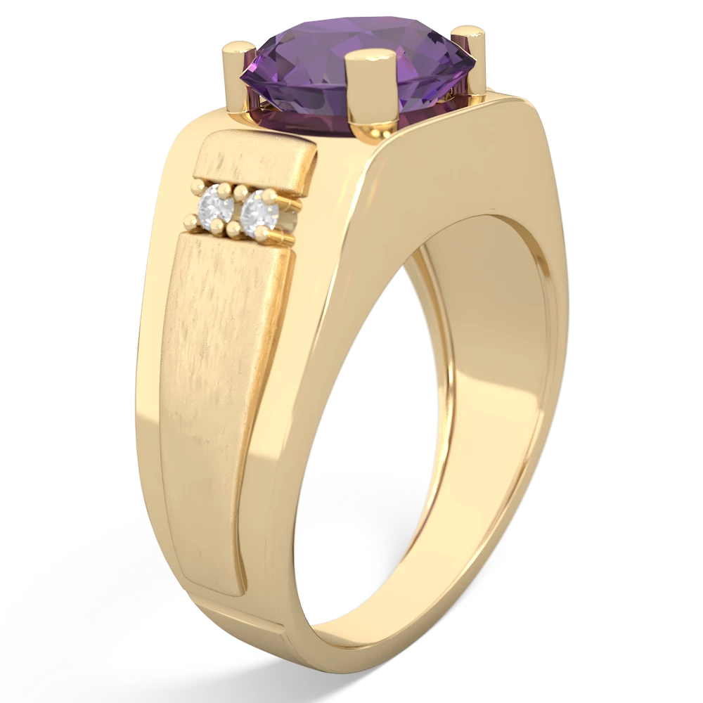 Amethyst Men's 9Mm Round 14K Yellow Gold ring R1822