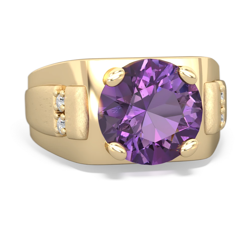 Amethyst Men's 9Mm Round 14K Yellow Gold ring R1822