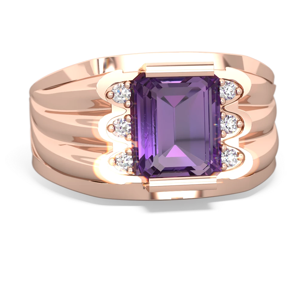 Amethyst Men's 9X7mm Emerald-Cut 14K Rose Gold ring R1835