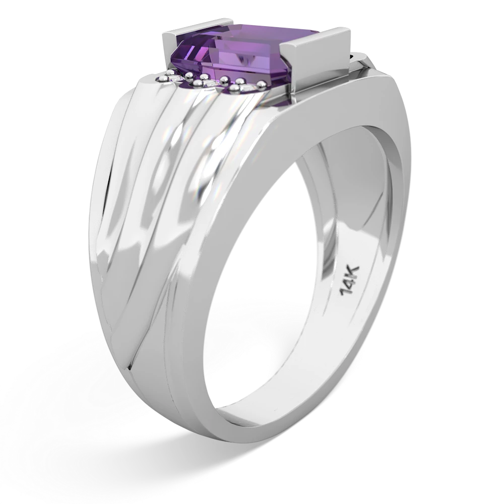 Amethyst Men's 9X7mm Emerald-Cut 14K White Gold ring R1835