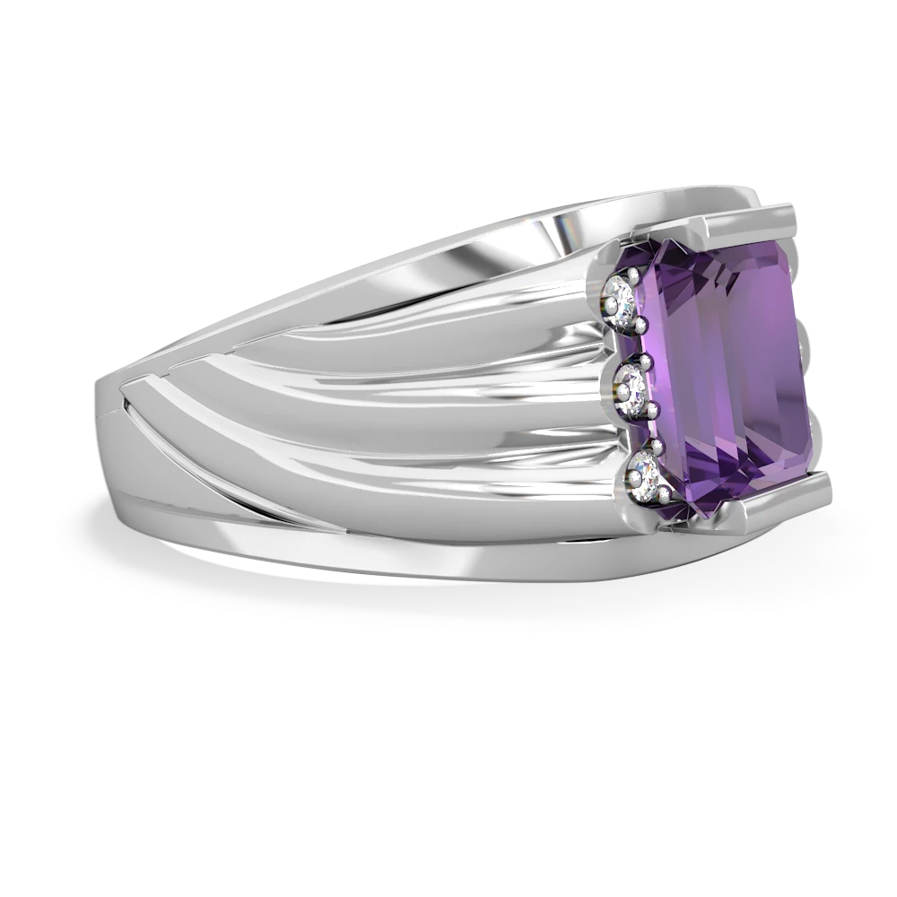 Amethyst Men's 9X7mm Emerald-Cut 14K White Gold ring R1835