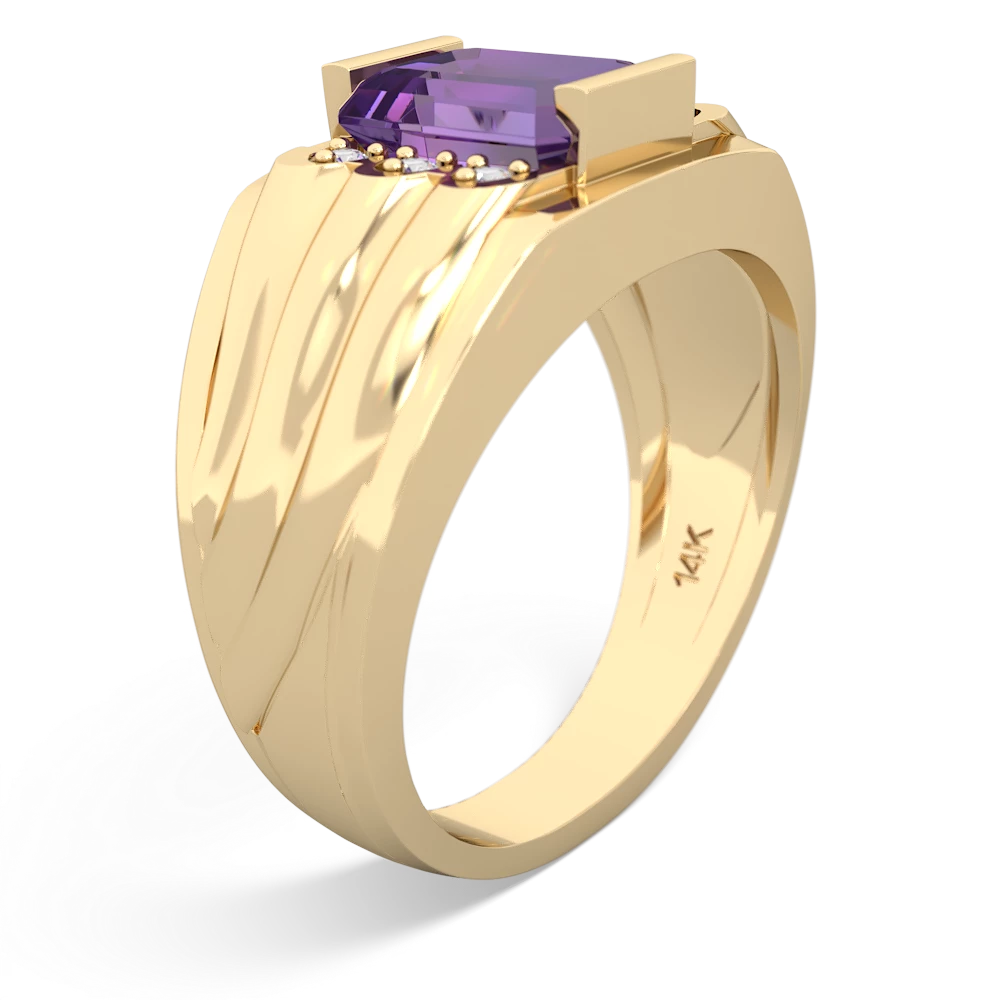 Amethyst Men's 9X7mm Emerald-Cut 14K Yellow Gold ring R1835