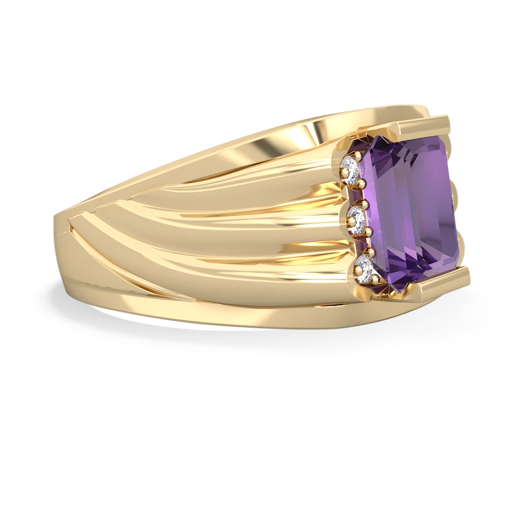 Amethyst Men's 9X7mm Emerald-Cut 14K Yellow Gold ring R1835