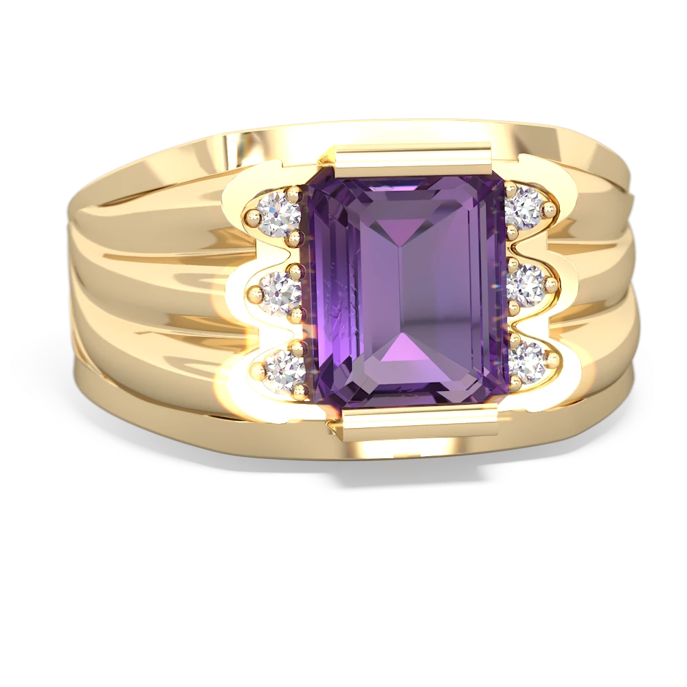 Amethyst Men's 9X7mm Emerald-Cut 14K Yellow Gold ring R1835