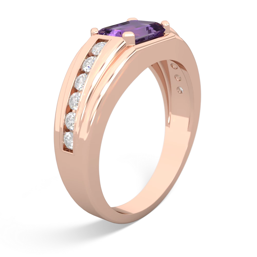 Amethyst Men's Diamond Channel 14K Rose Gold ring R0500