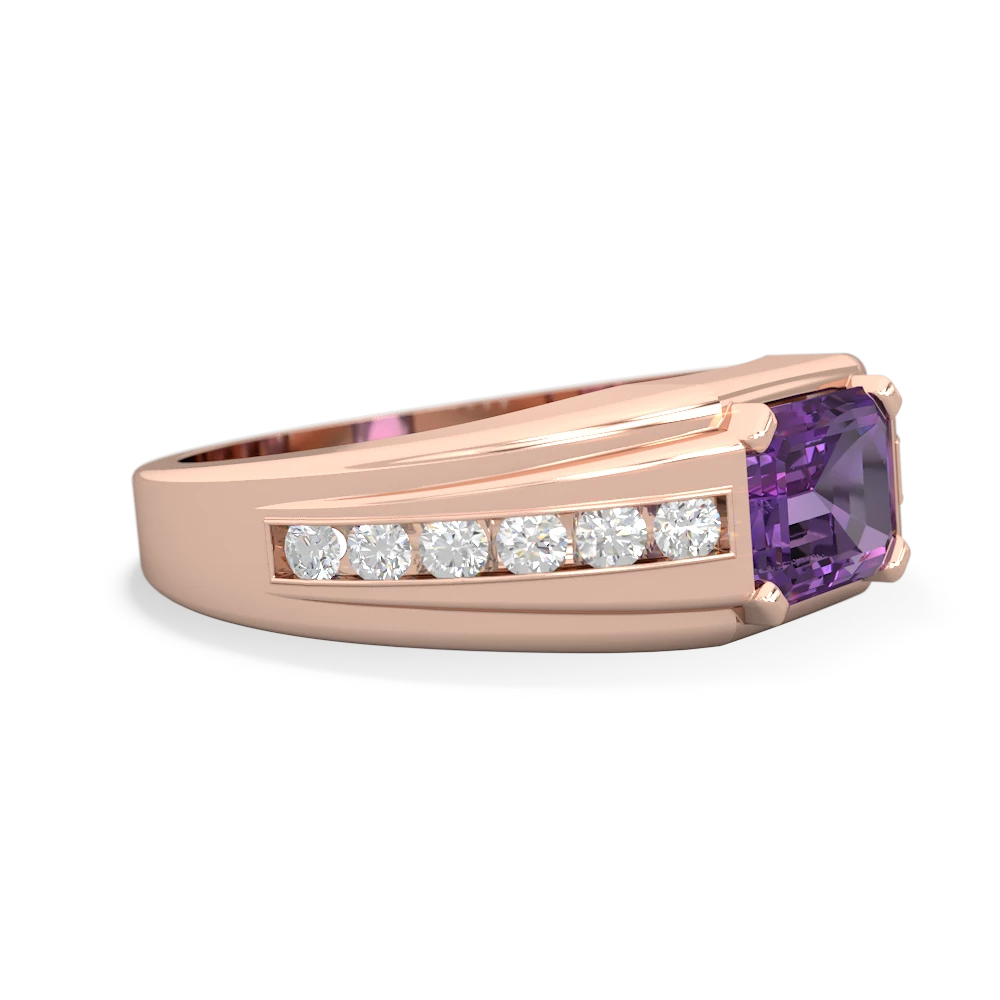 Amethyst Men's Diamond Channel 14K Rose Gold ring R0500