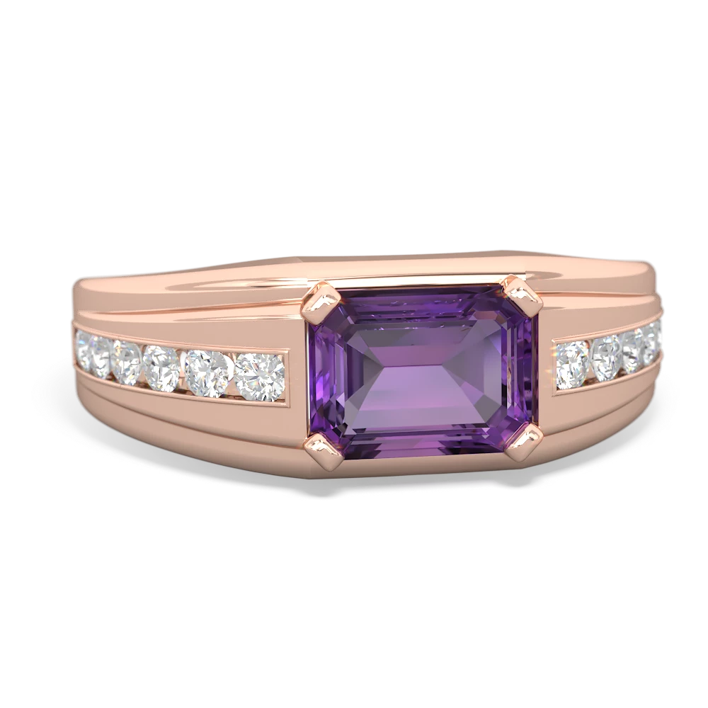 Amethyst Men's Diamond Channel 14K Rose Gold ring R0500