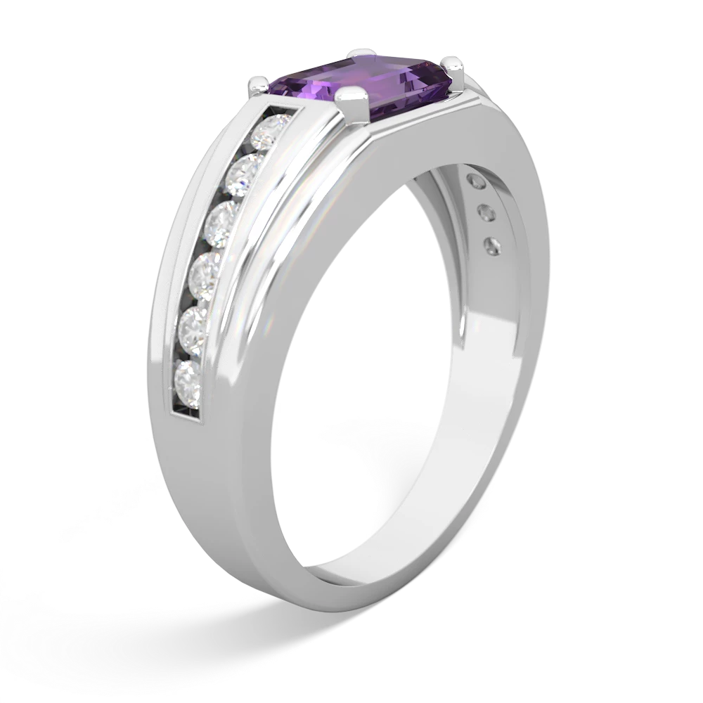 Amethyst Men's Diamond Channel 14K White Gold ring R0500