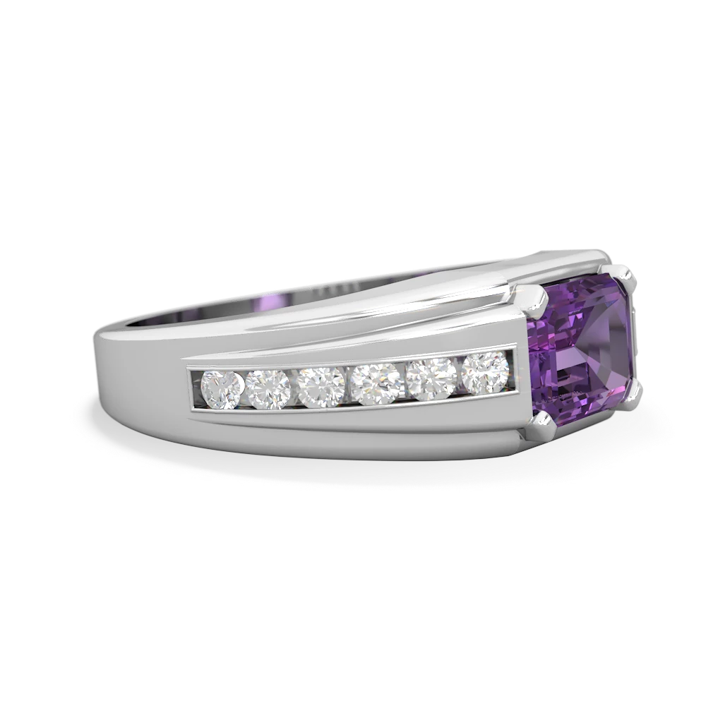 Amethyst Men's Diamond Channel 14K White Gold ring R0500