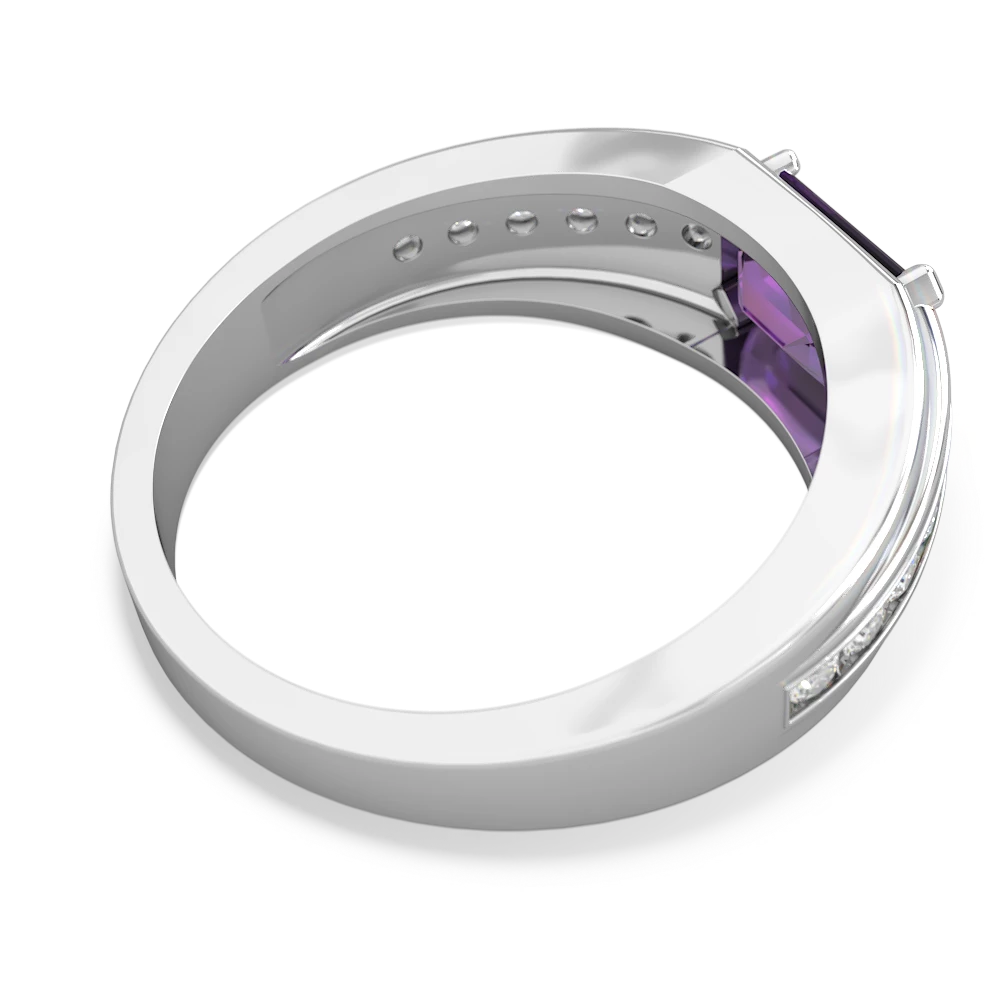 Amethyst Men's Diamond Channel 14K White Gold ring R0500