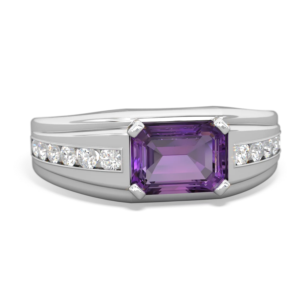 Amethyst Men's Diamond Channel 14K White Gold ring R0500