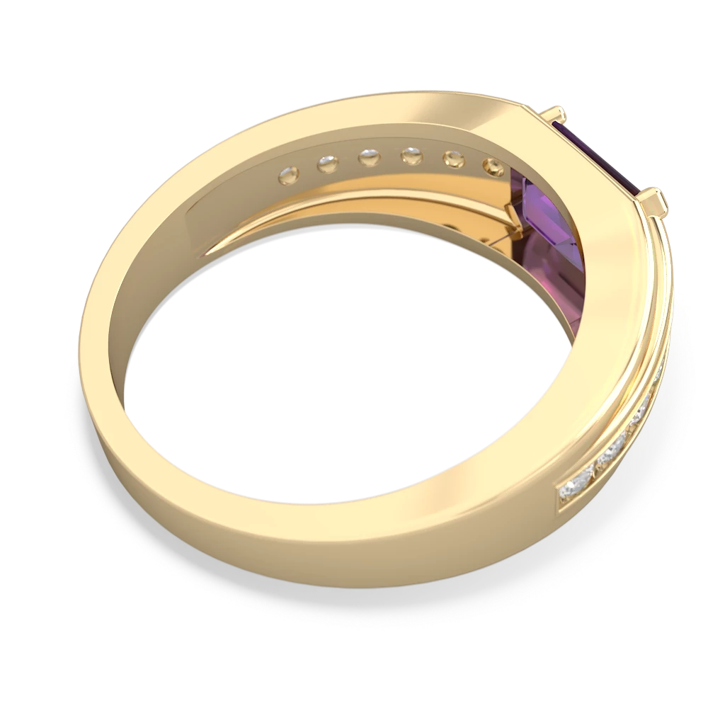 Amethyst Men's Diamond Channel 14K Yellow Gold ring R0500