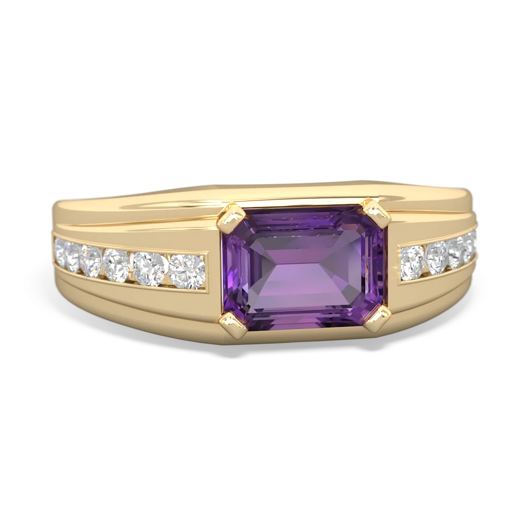 Amethyst Men's Diamond Channel 14K Yellow Gold ring R0500